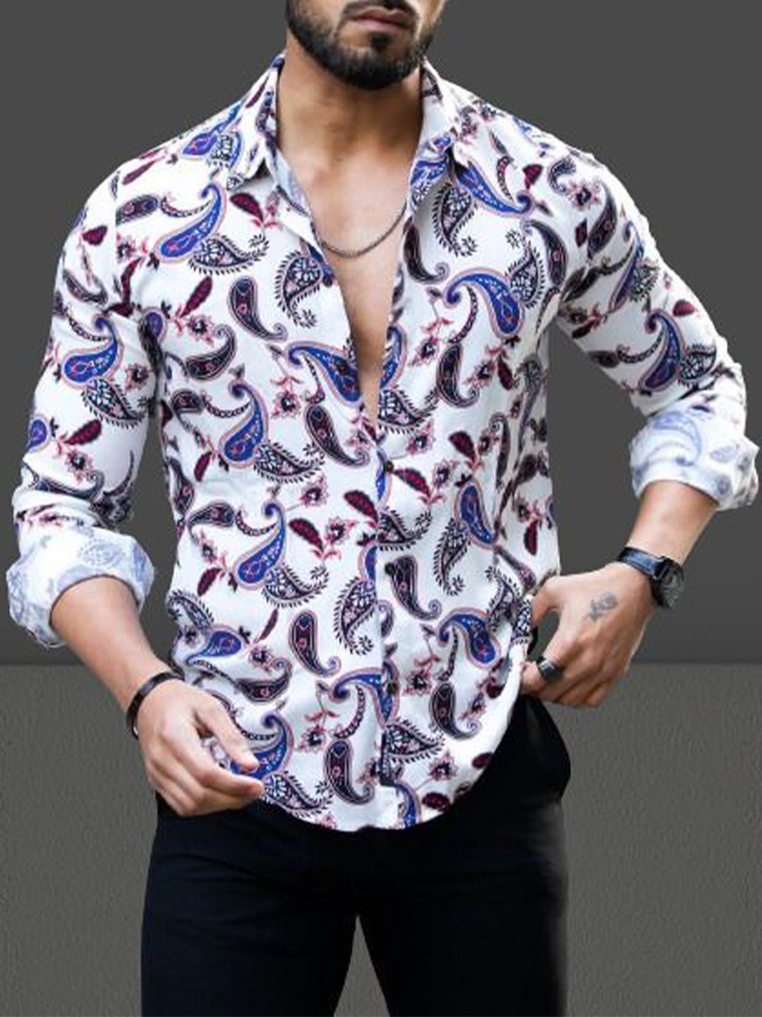 

Metronaut Men Regular Fit Spread Collar Ethnic Motifs Printed Elastane Casual Shirt, White