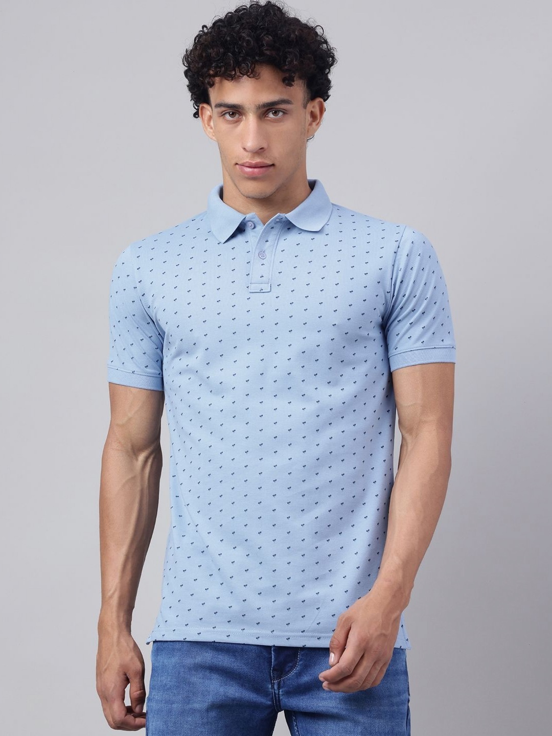 

Richlook Men Polka Dot Polo Collar Pockets T-shirt, Blue