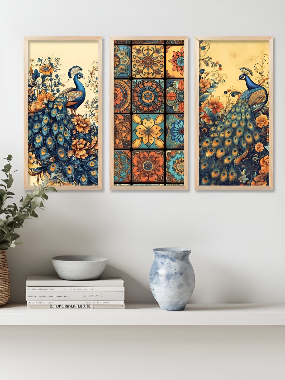 

Kotart Brown & Blue 3 Pieces Birds and Animals Wooden Wall Paintings