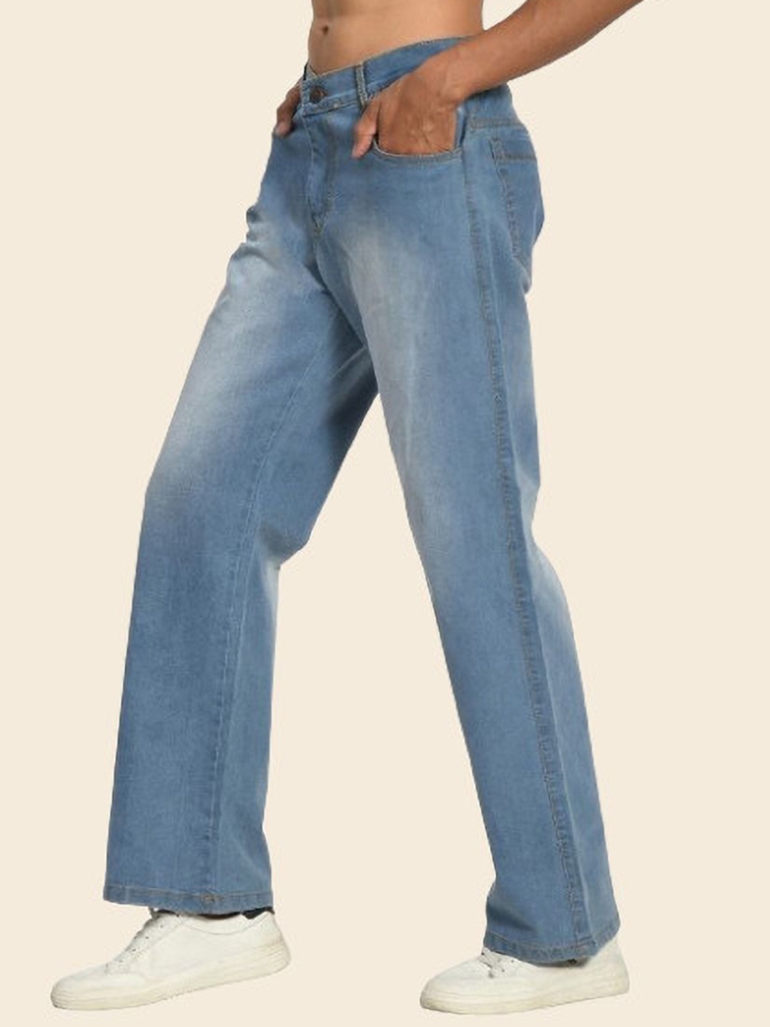 

LINARIA Men Classic Boyfriend Fit Low-Rise Low Distress Light Fade Jeans, Blue