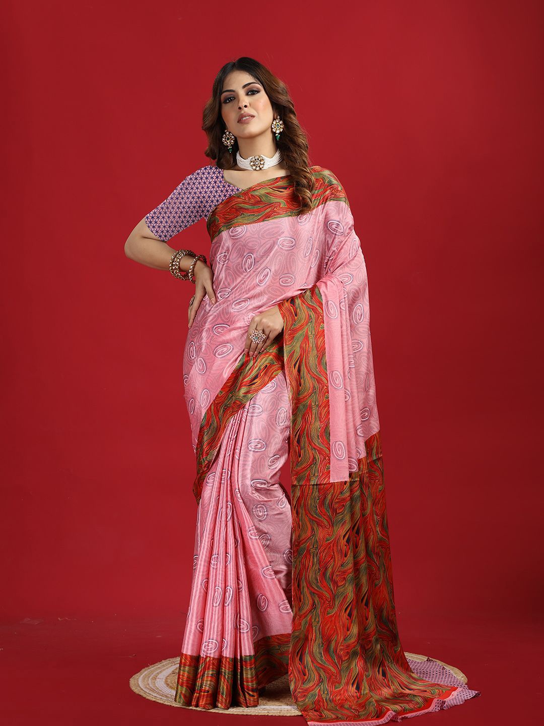 

VIRENDRA TEXTILES Abstract Printed Pure Crepe Saree, Pink
