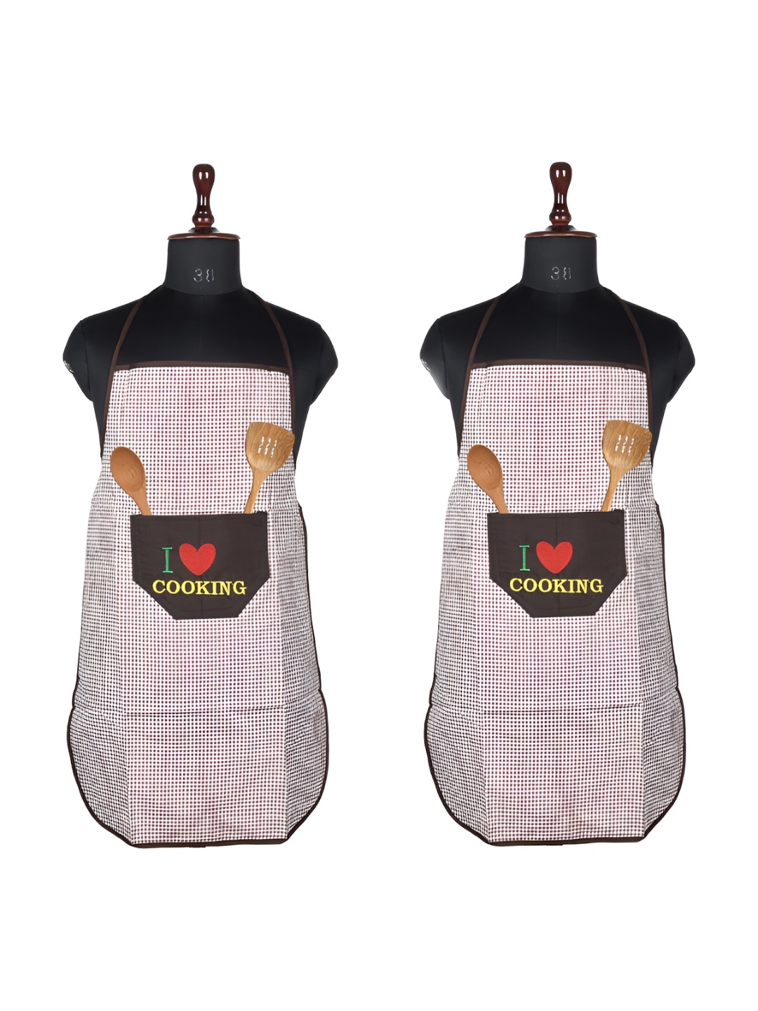 

Aura Brown & White 2 Pieces Checked Waterproof Aprons