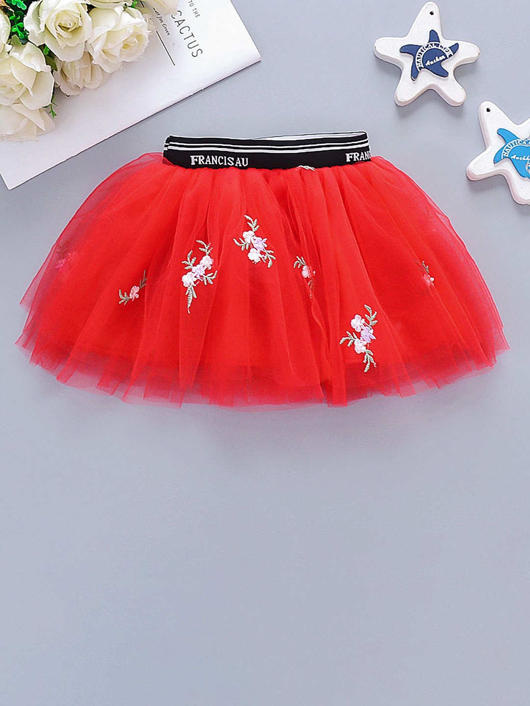 

LULU & SKY Girls Embroidered Tulle Mini Skirt, Red