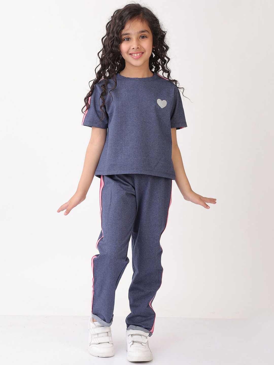 

Anthrilo Girls Glitter Tape T-Shirt With Trousers Set, Blue