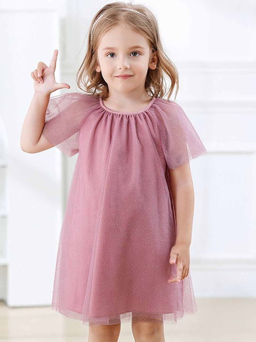 

LULU & SKY Women A-Line Round Neck Above Knee Dress, Pink