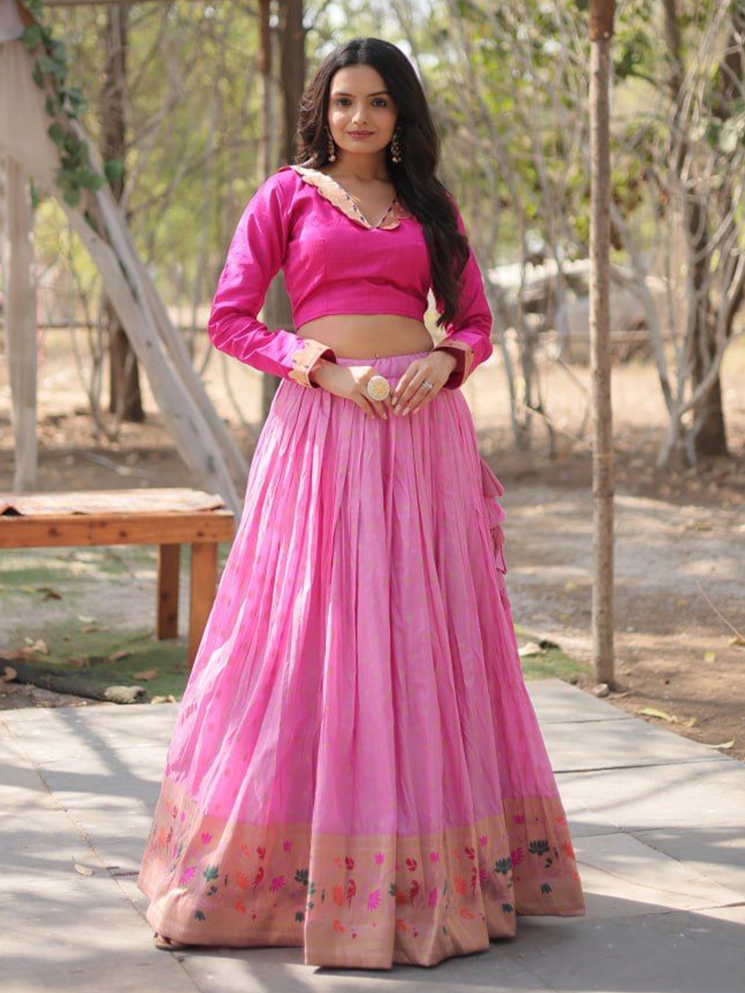 

ZIBLON Jacquard Ready to Wear Lehenga With Blouse, Pink