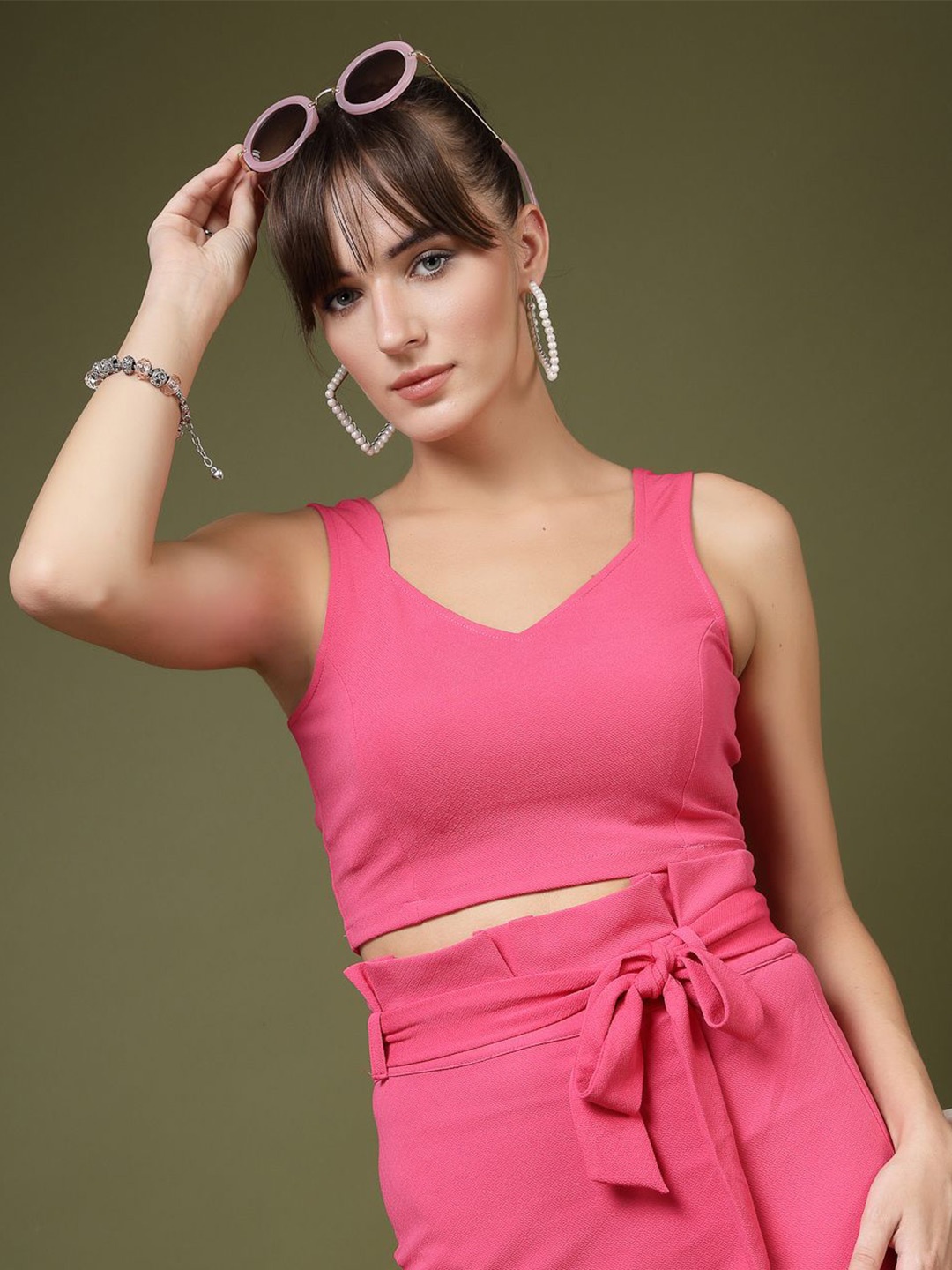 

DressBerry Women Sweetheart Neck Crop Top, Pink