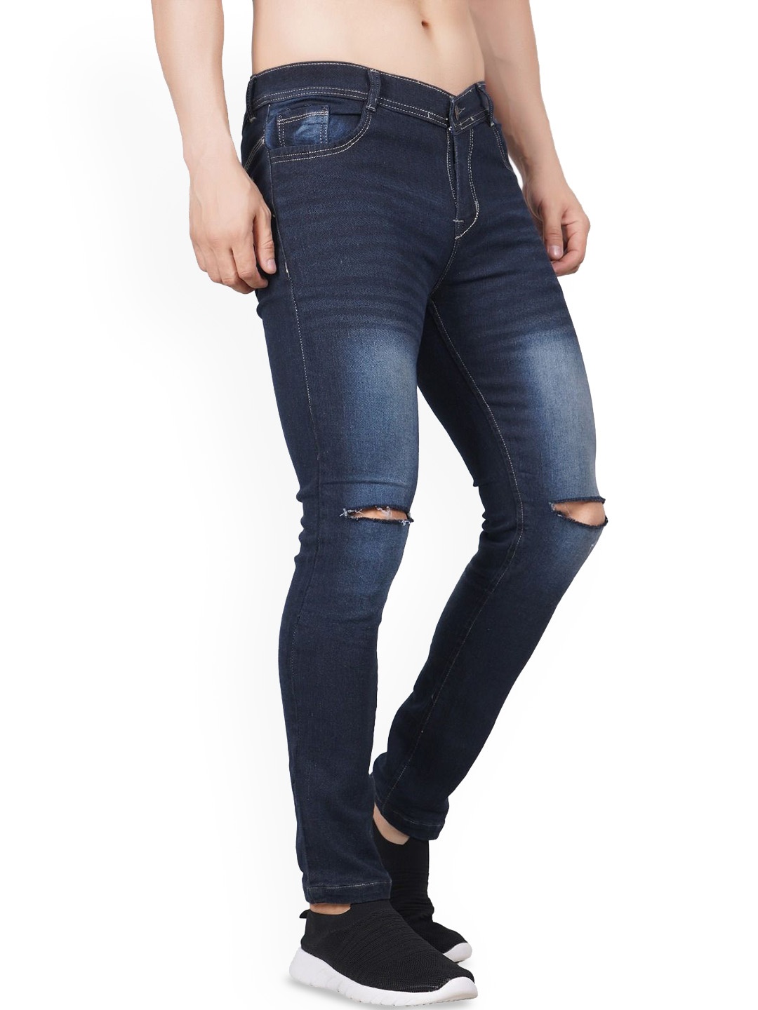 

LINARIA Men Classic Slim Fit Slash Knee Light Fade Jeans, Blue