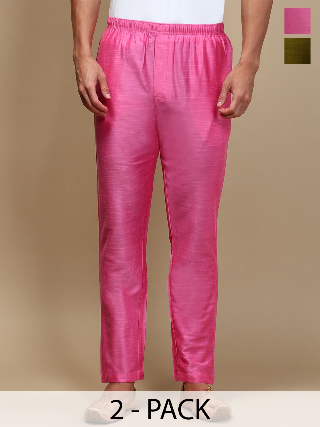 

WHITE HEART Men Pack Of 2 Mid Rise Pyjamas, Pink