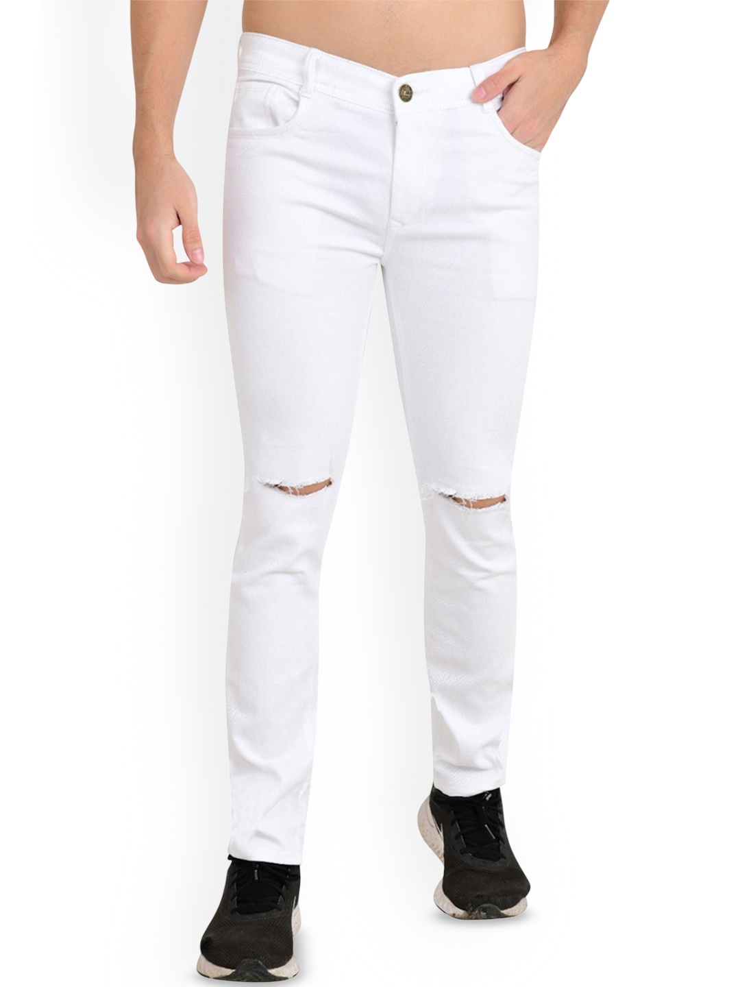 

LINARIA Men Classic Regular Fit Slash Knee Cotton Jeans, White