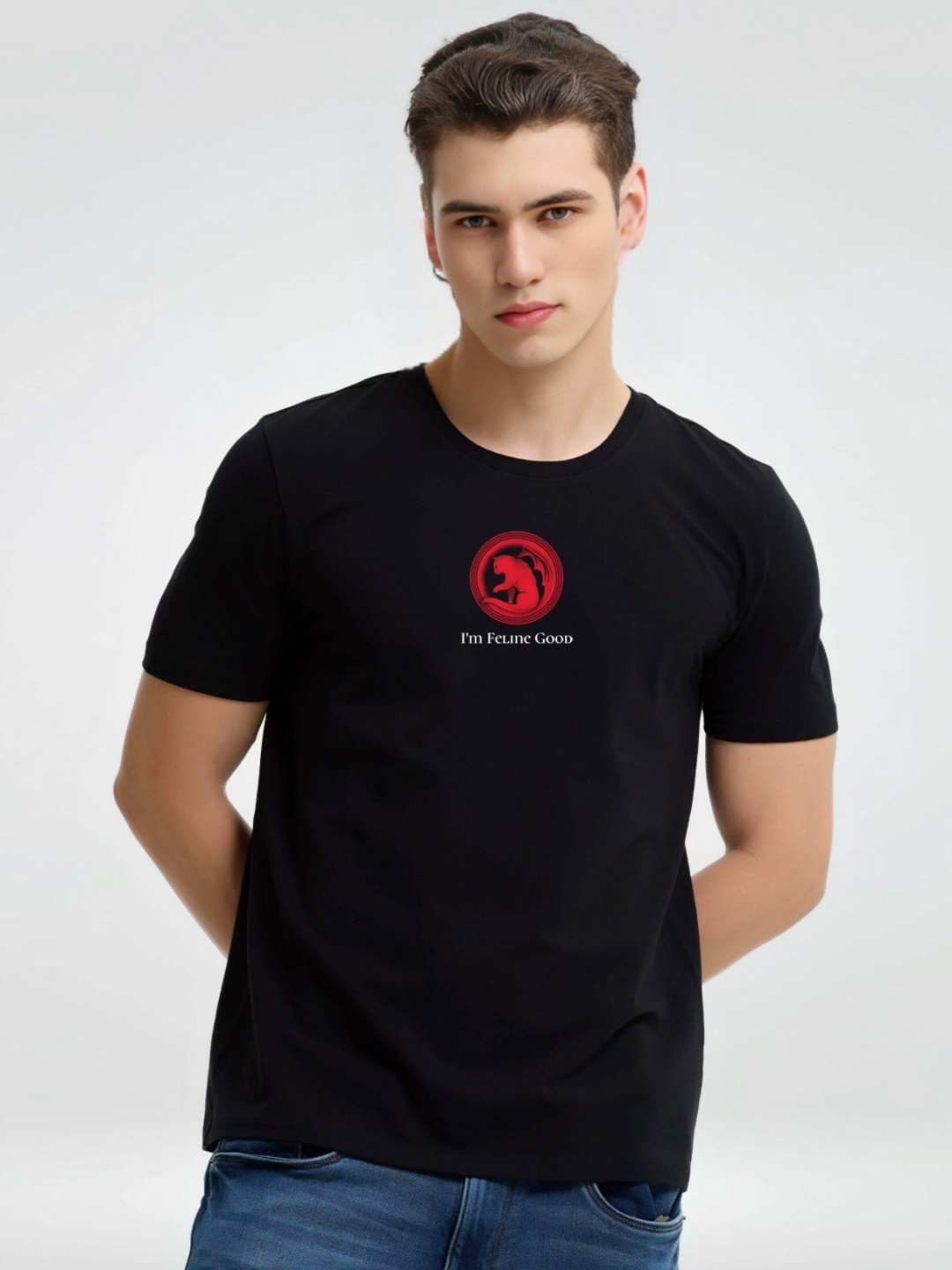 

Enciger Men Printed Applique T-shirt, Black