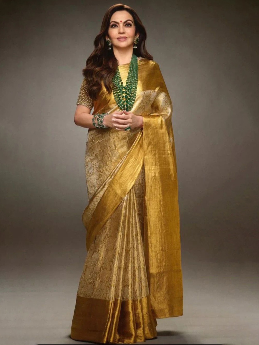 

yourwish Floral Zari Banarasi Heavy Work Saree, Gold