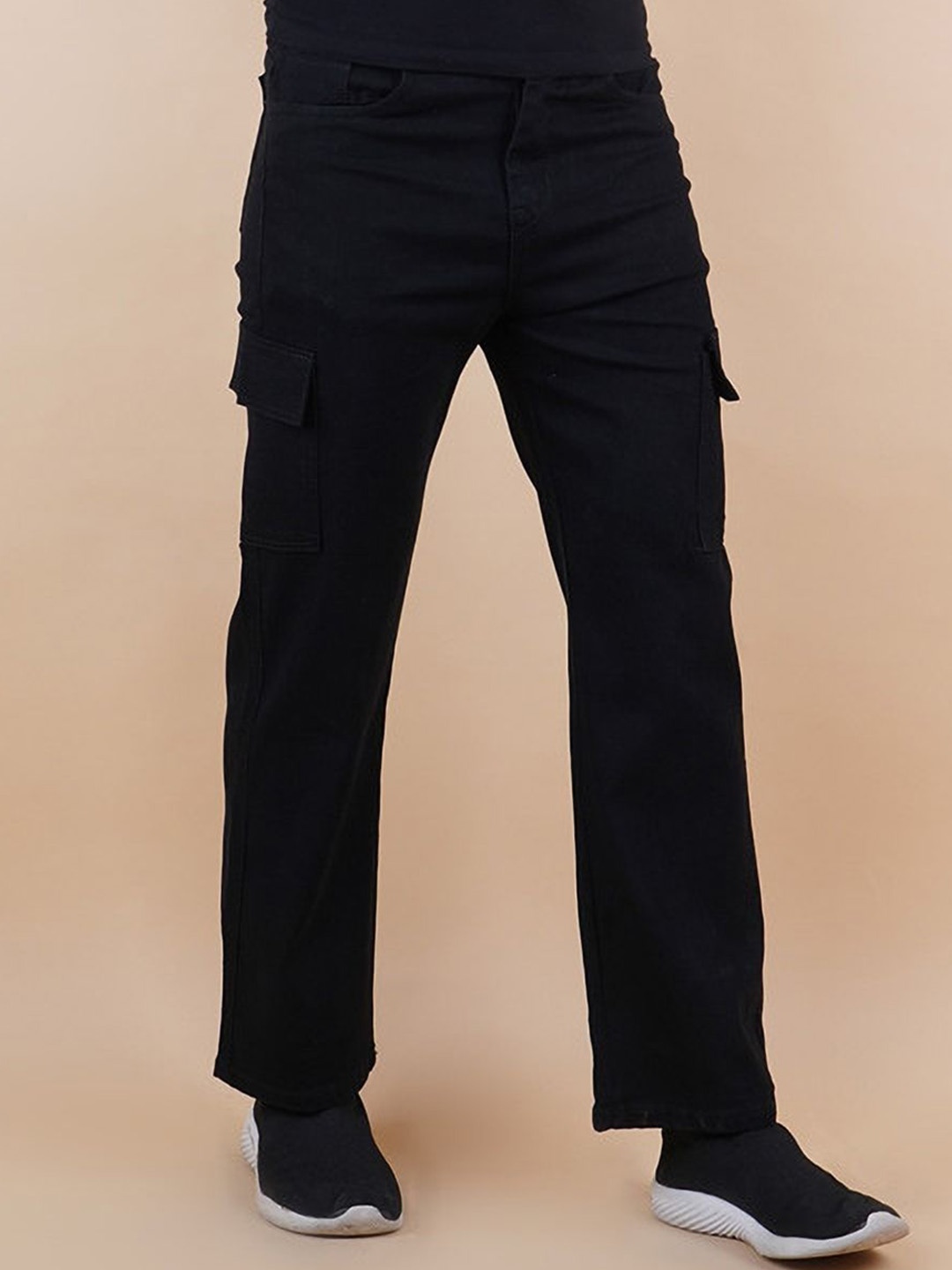 

LINARIA Men Classic Mid-Rise Boyfriend Fit Stretchable Cargo Styles Jeans, Black