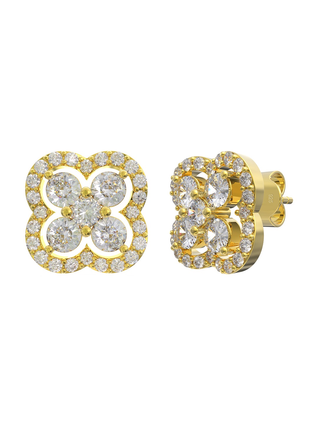 

ANAYRA 925 Sterling Silver Gold-Plated Artificial Stone Studded Floral Shaped Studs