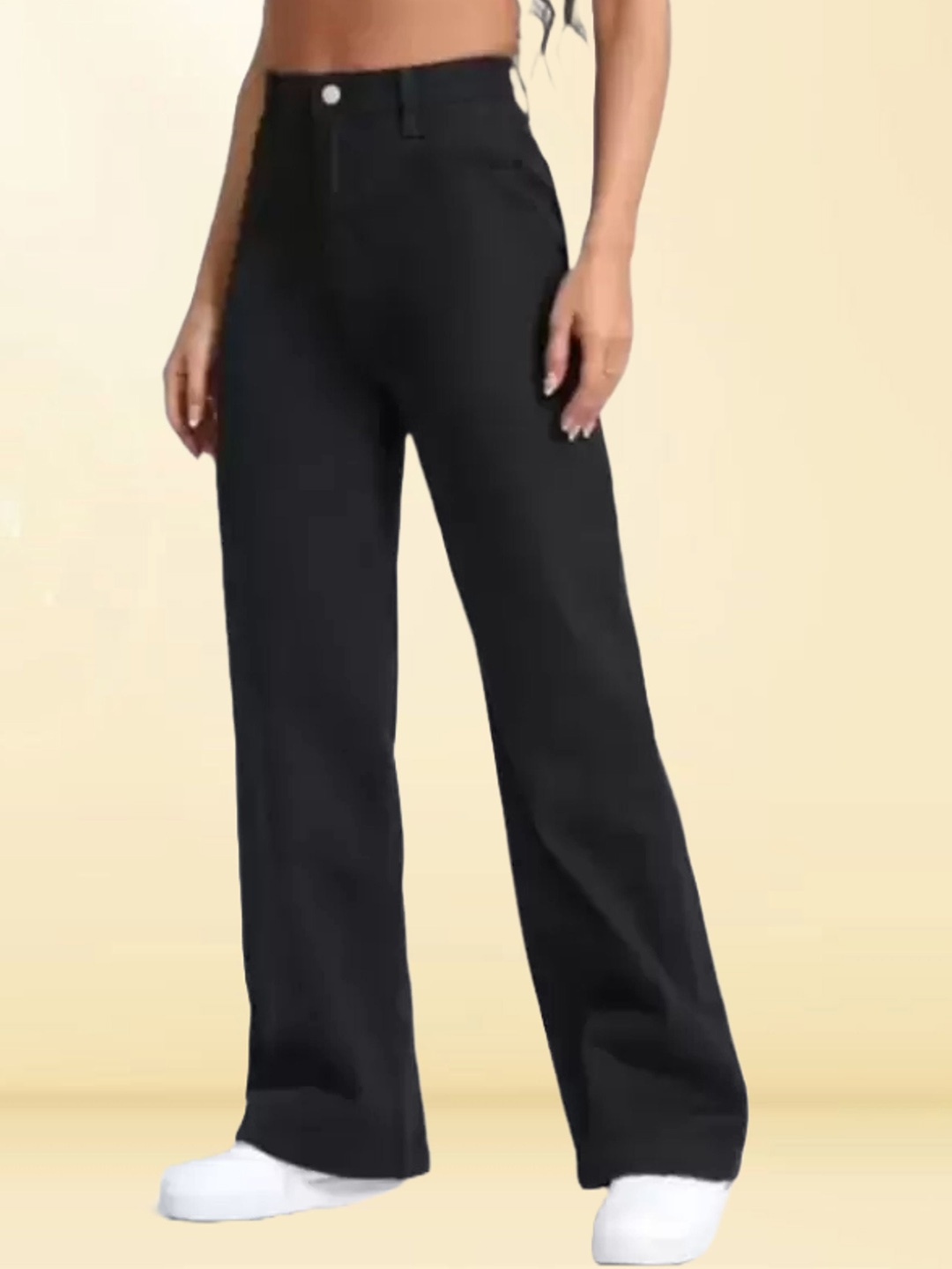 

LINARIA Women Cotton Classic Relaxed Fit Mid-Rise Low Distress Jeans, Black
