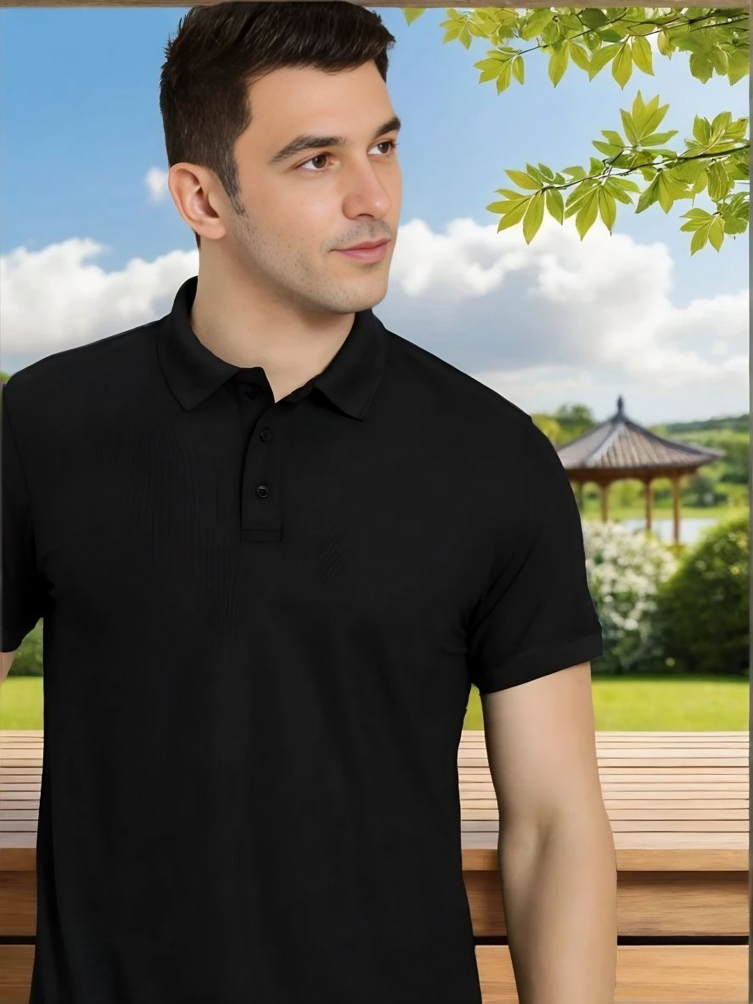 

Moda Rapido Men Polo Collar Pockets T-shirt, Black