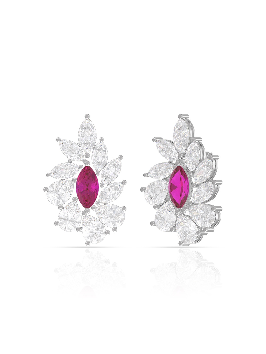 

ANAYRA 925 Sterling Silver-Plated Artificial Stone Studded Floral Shaped Studs