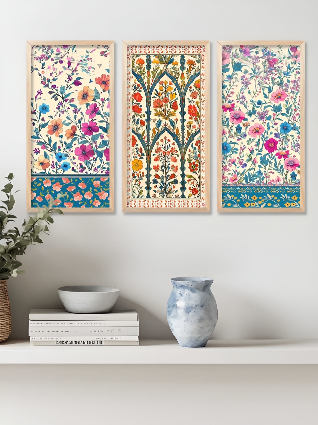 

Kotart Brown & Blue 3 Pieces Floral Wooden Wall Paintings