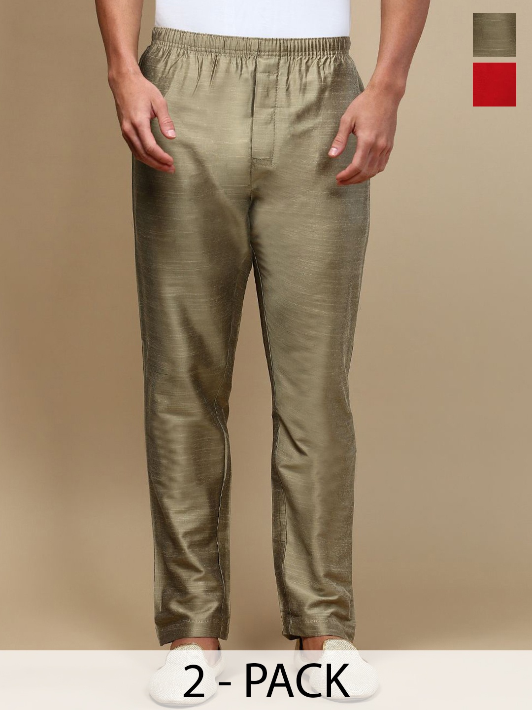 

WHITE HEART Men Pack Of 2 Relaxed Fit Mid-Rise Pyjamas, Gold