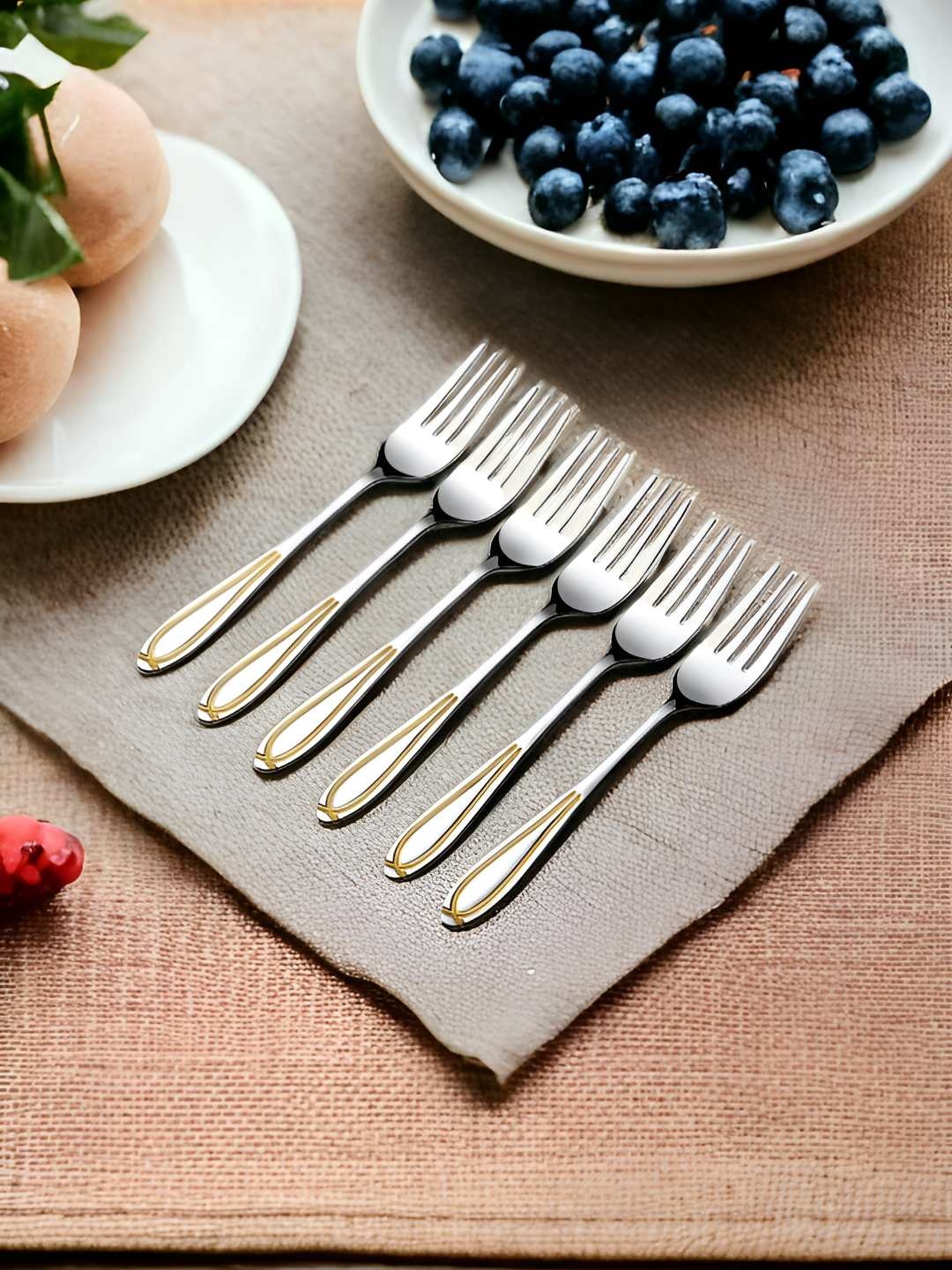 

FNS 6 Pcs Gold-Plated Stainless Steel Dinner Fork, Silver
