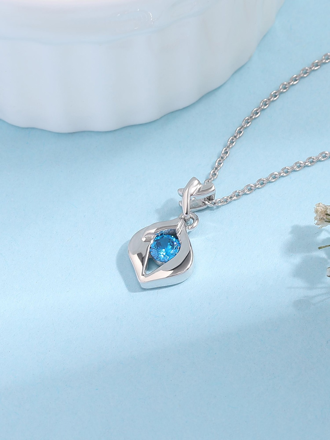 

Ornate Jewels 925 Silver Blue Topaz Pendant With Chain