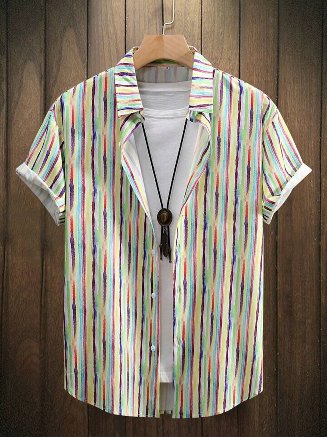 

Metronaut Men Regular Fit Spread Collar Multi Striped Elastane Casual Shirt, Green