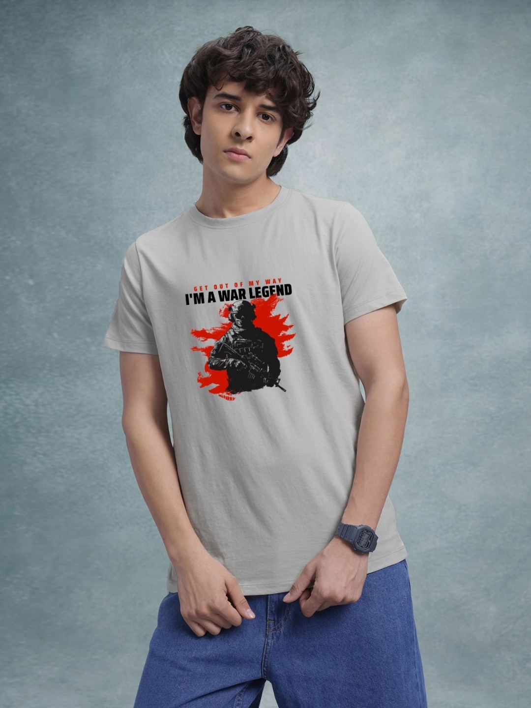 

Enciger Men Printed Applique T-shirt, Grey