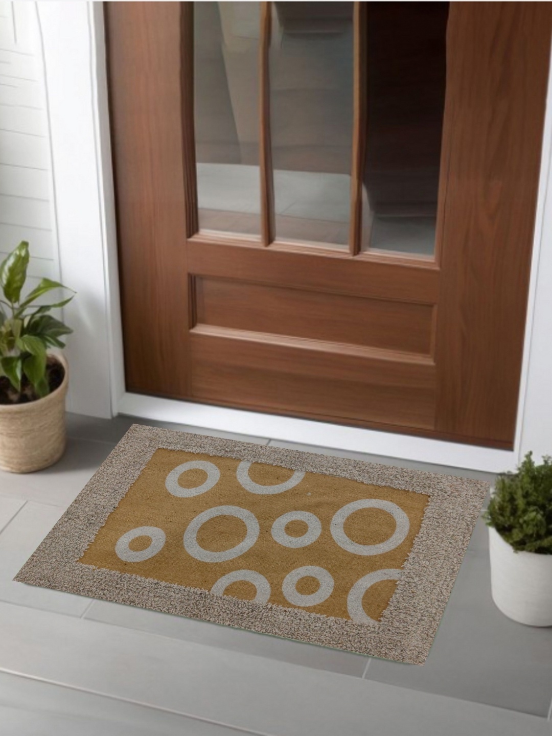 

GOKAL EXPORTS Yellow & Beige Printed Soft Anti-Skid Doormats
