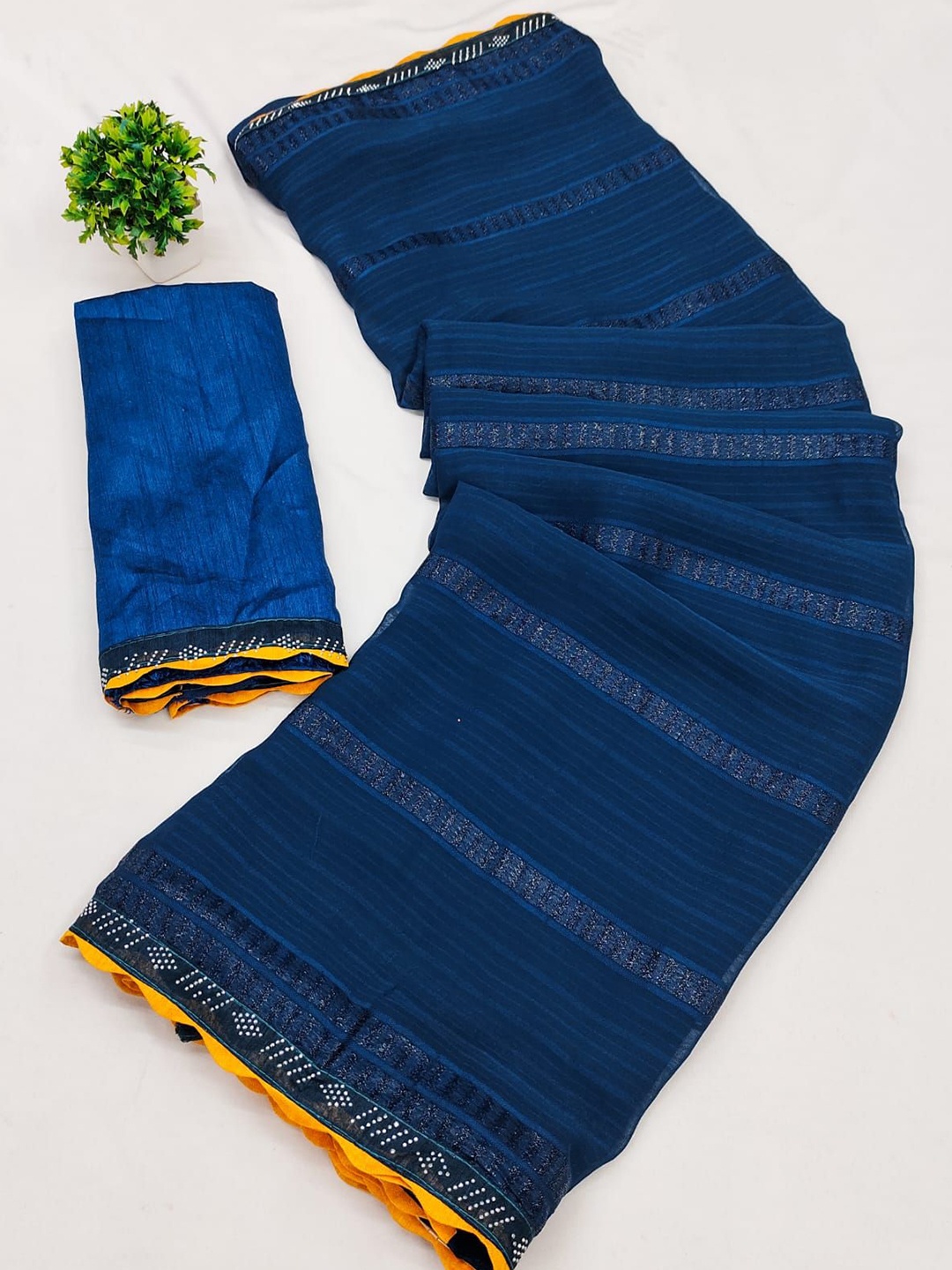 

KEERAT FASHION Embellished Beads and Stones Saree, Blue