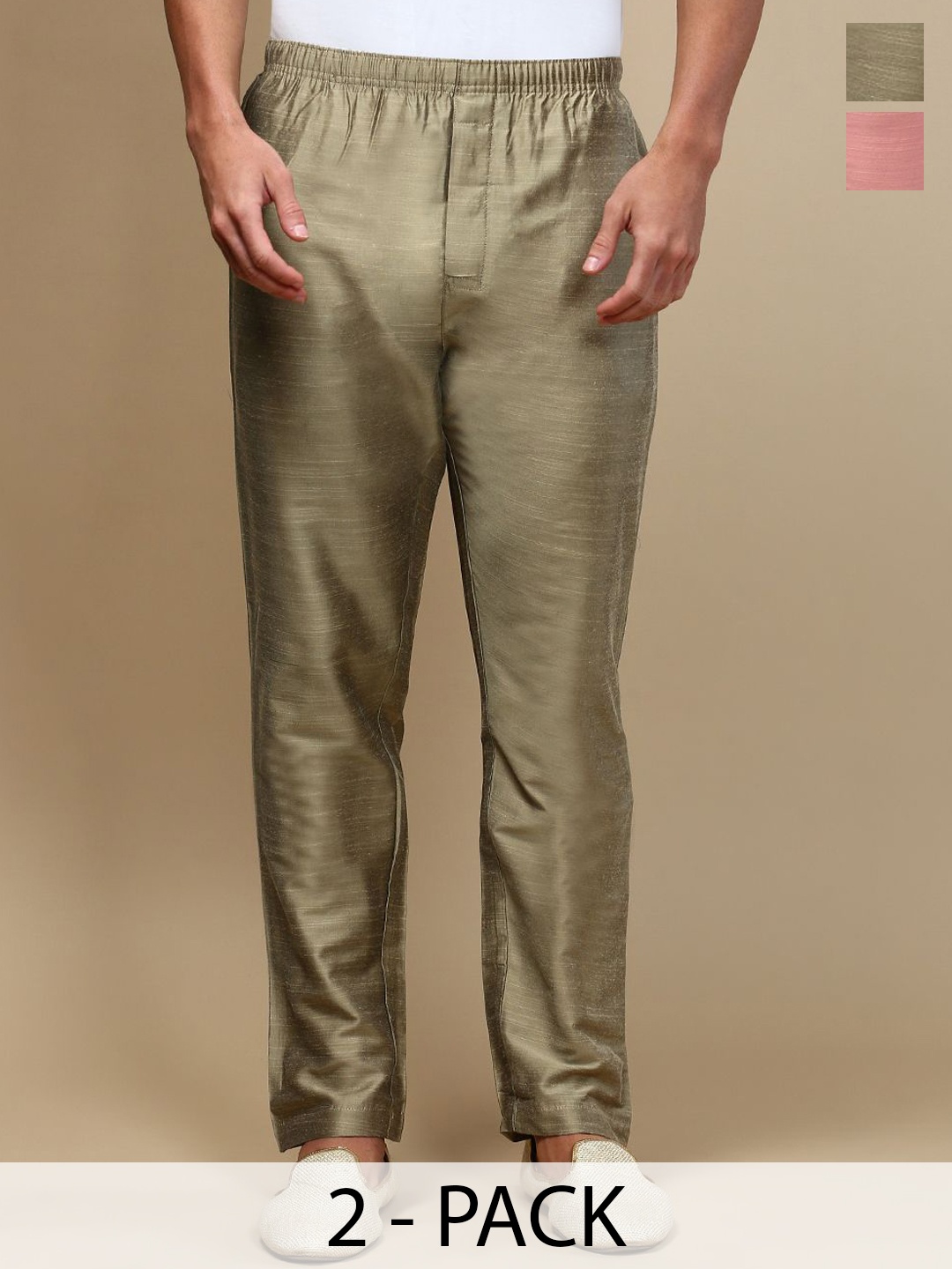 

WHITE HEART Men Pack Of 2 Mid Rise Pyjamas, Olive