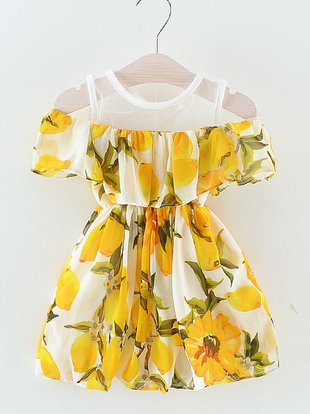 

LULU & SKY Girls Floral Printed Fit & Flare Knee Length Dress, Yellow