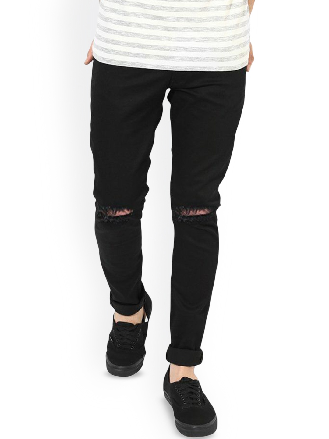 

LINARIA Men Classic Slim Fit Slash Knee Cotton Jeans, Black
