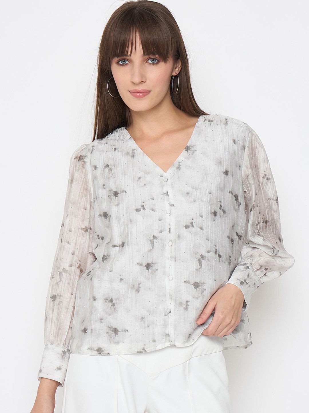 

Madame Women Floral Print Shirt Style Top, Grey