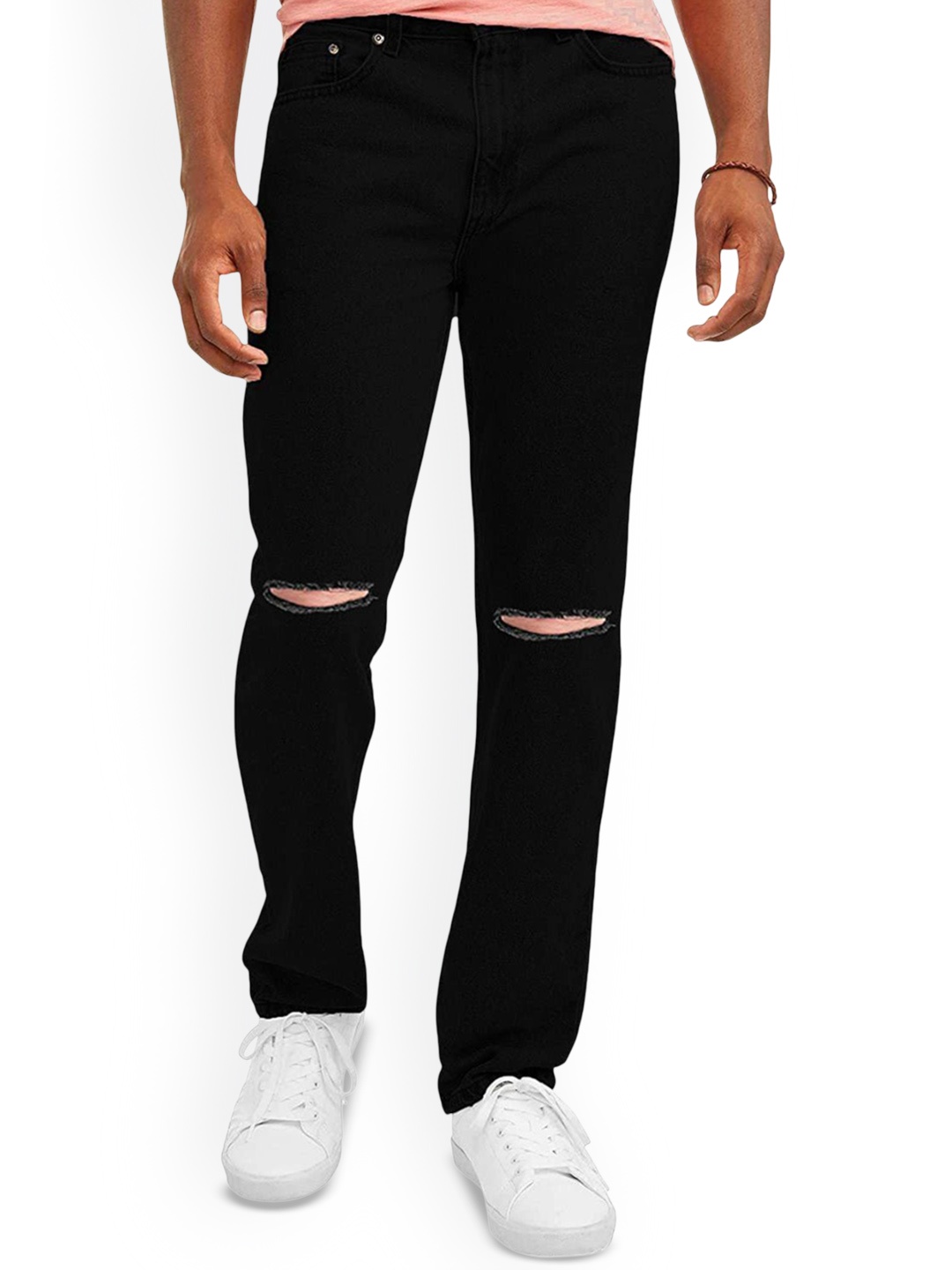 

LINARIA Men Classic Slim Fit Slash Knee Cotton Jeans, Black