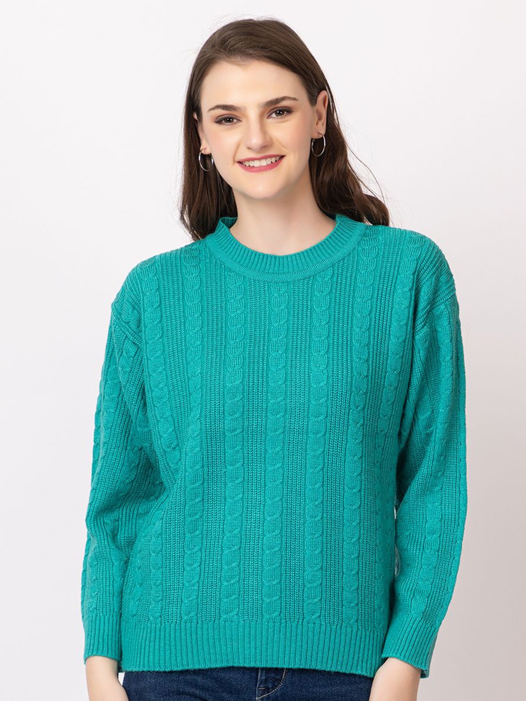 

Dadu Dayal Women Self Design Woollen Pullover, Turquoise blue