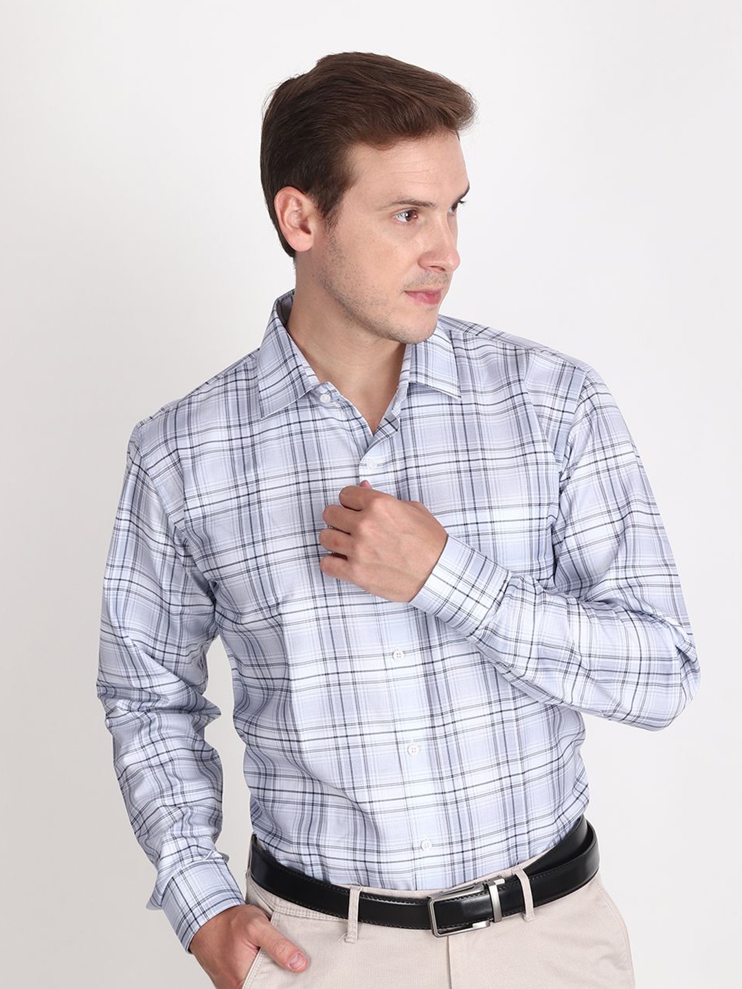 

APPEL TOUCH Men Comfort Regular Fit Spread Collar Tartan Checked Cotton Casual Shirt, Lavender