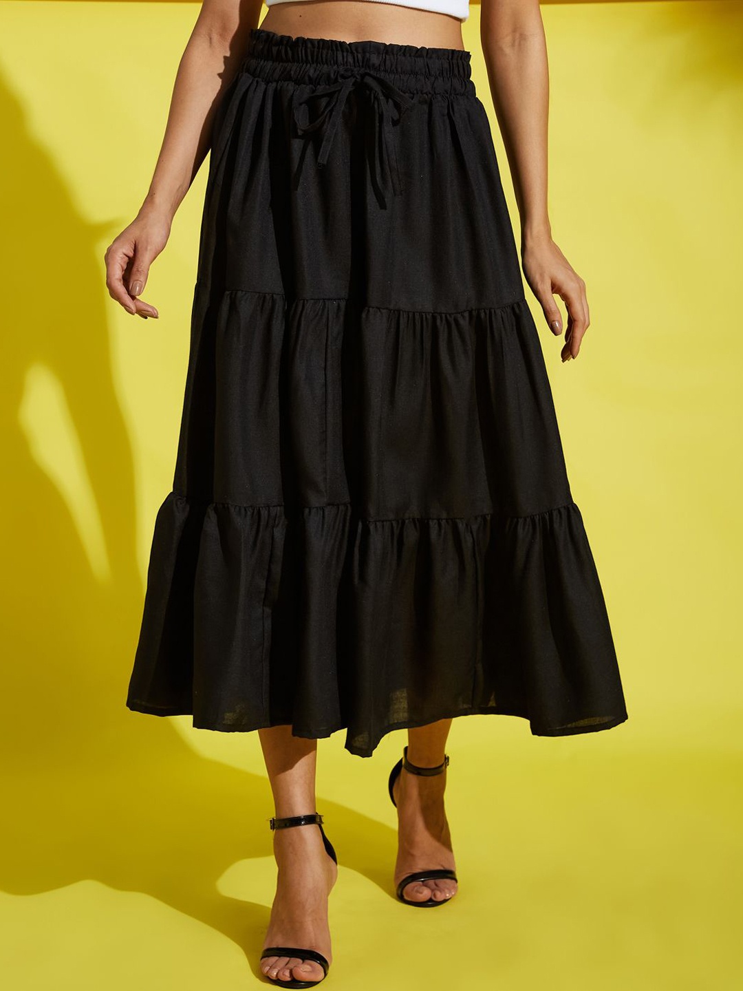 

CORSICA Women Tiered Ruched Elastic Waist Skirt, Black