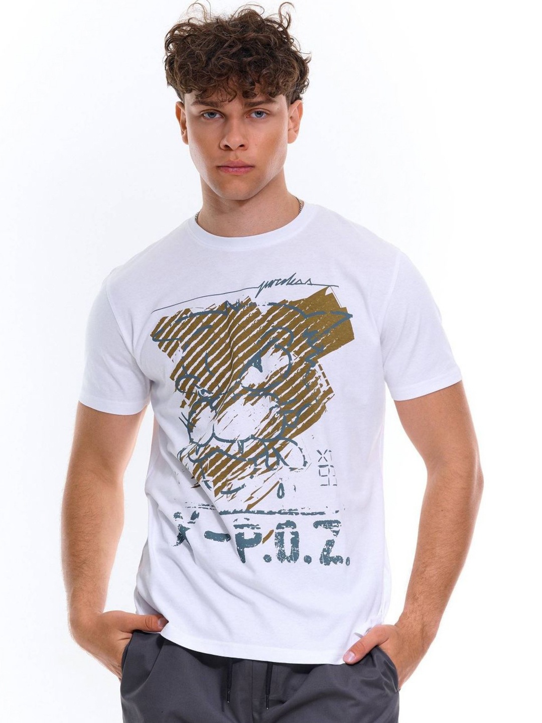 

BAESD Men Printed Pockets T-shirt, White
