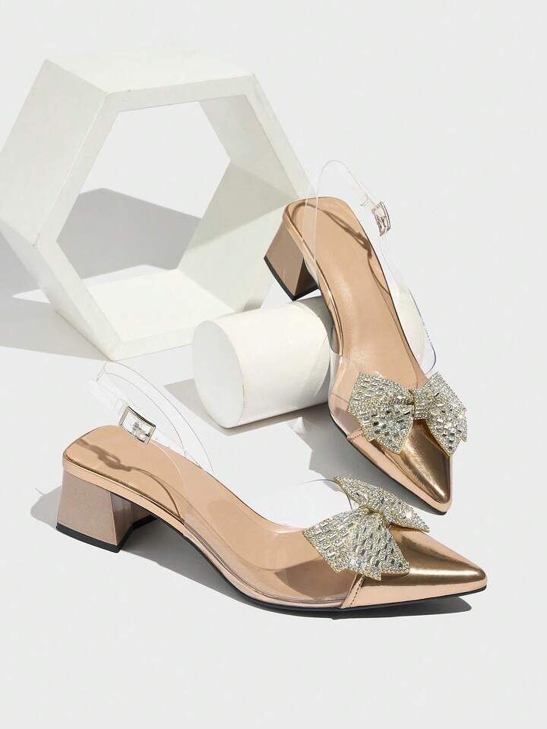 

PURPLEHUNT Women Block Embellished Mules, Gold