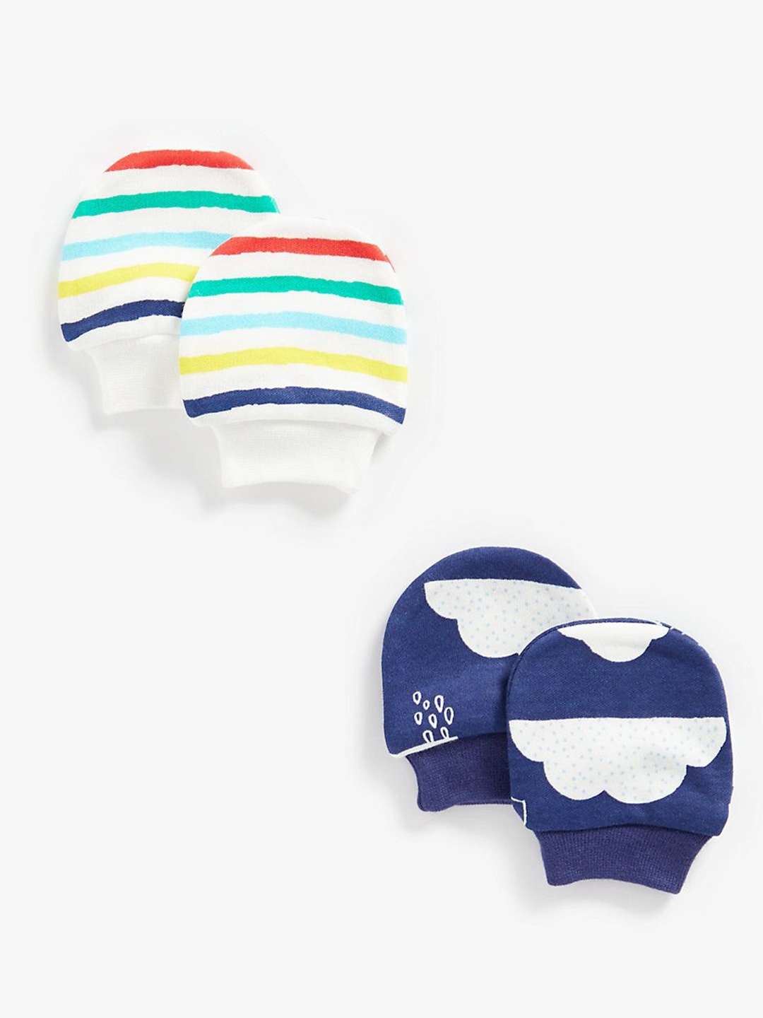 

mothercare Boys Pack Of 2 Striped Pure Cotton Mittens, Navy blue
