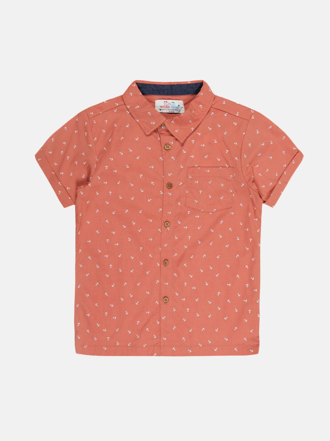 

YOUNG BIRDS Boys Spread Collar Conversational Printed Cotton Casual Shirt, Orange