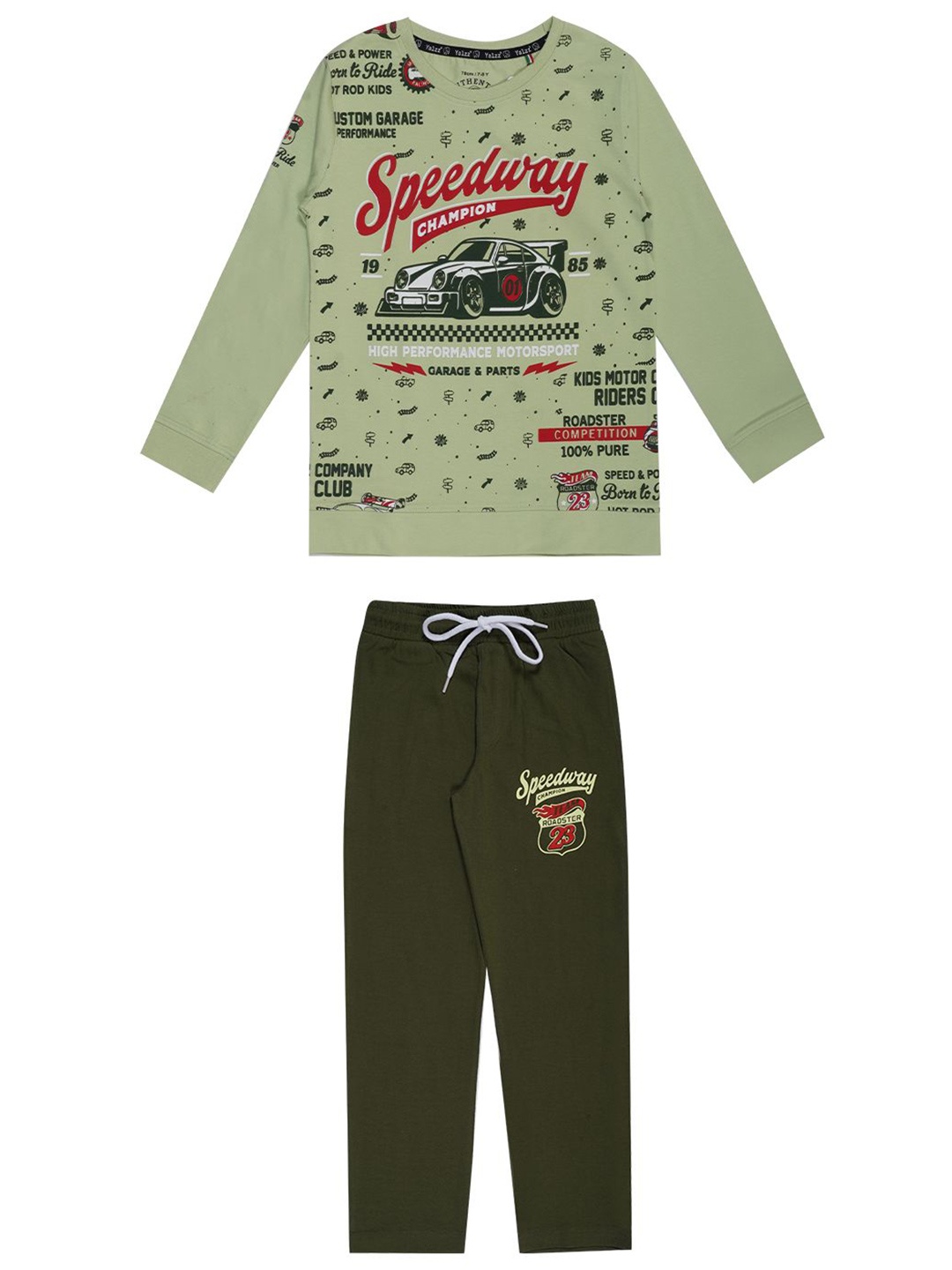 

YALZZ Boys Printed Pure Cotton T-shirt With Trousers, Green