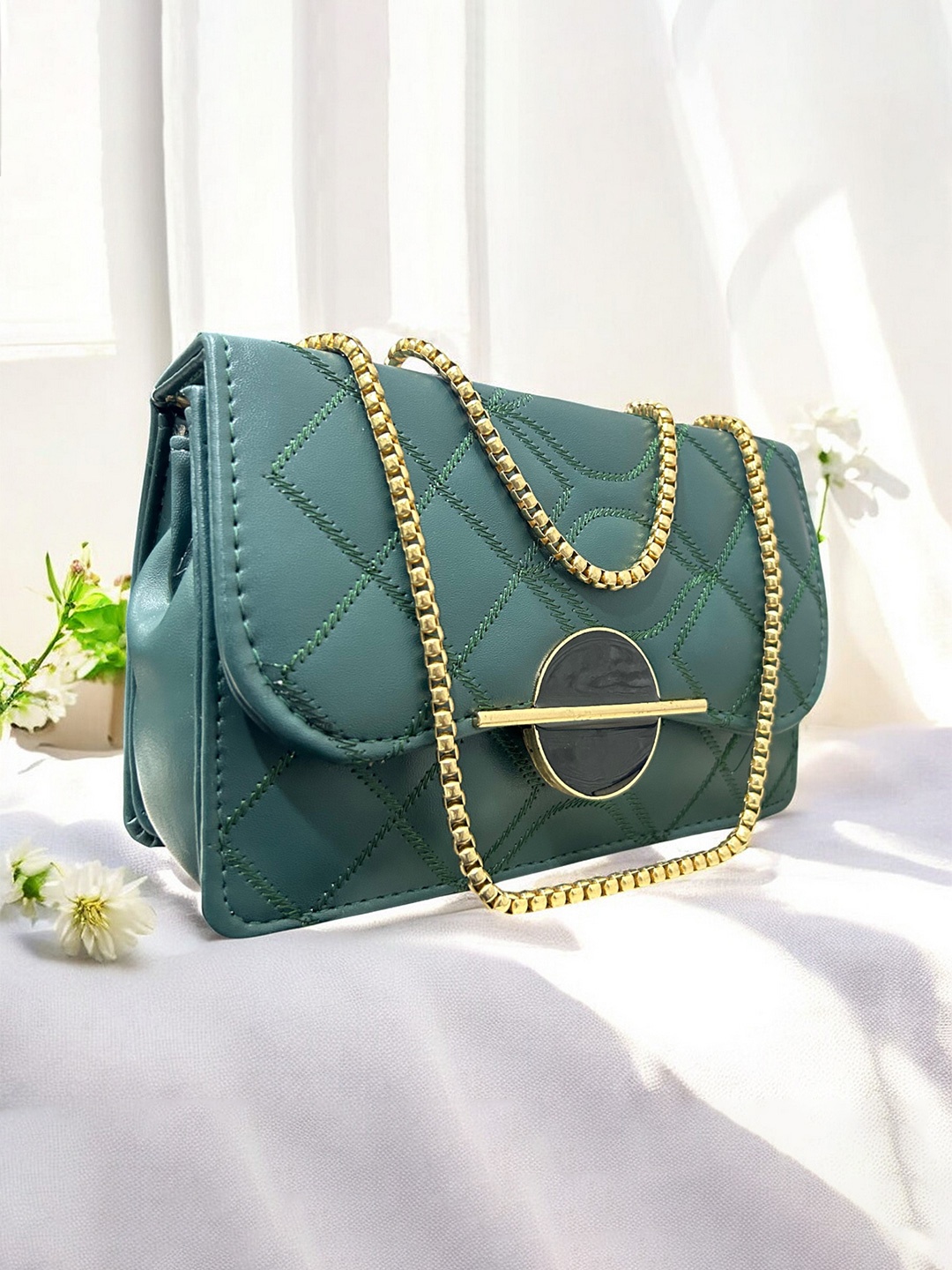 

CLARIS JAMES Geometric PU Sling Bag, Green