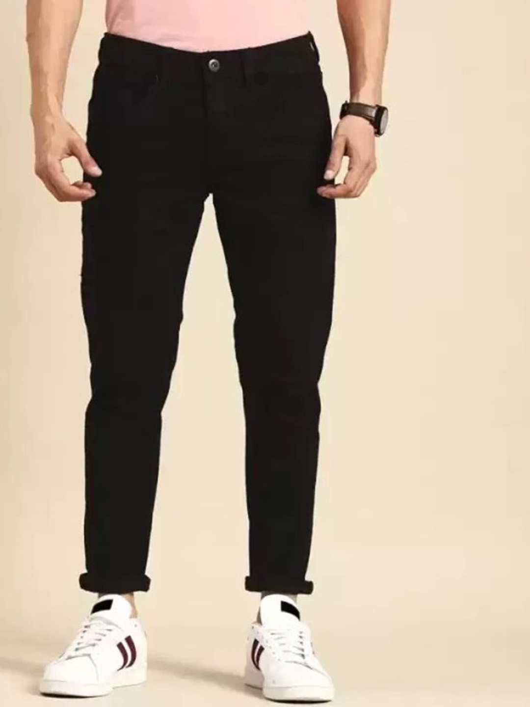 

LINARIA Men Classic Straight Fit Clean Look Stretchable Jeans, Black