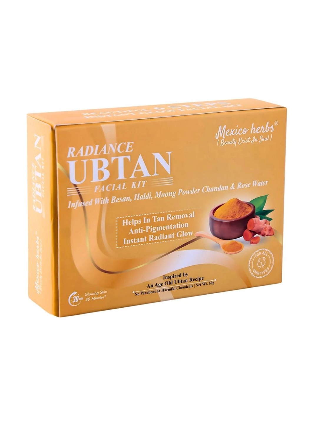 

Mexico herbs Ubtan Radiance Facial Kit For Glowing Skin & Remove Tan - 60 g, Gold
