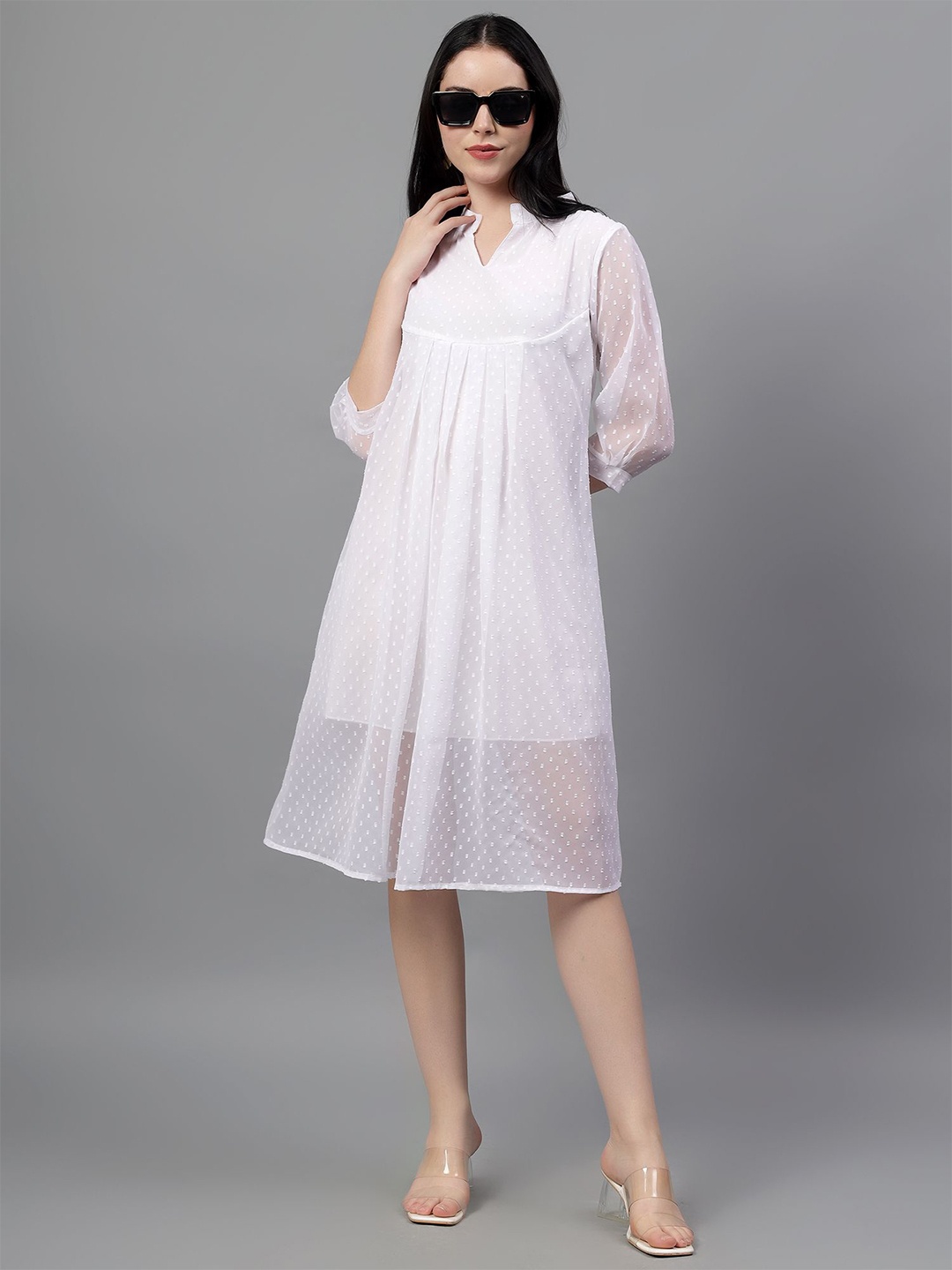 

Bright Nex Women Puff Sleeve A-Line Dress, White