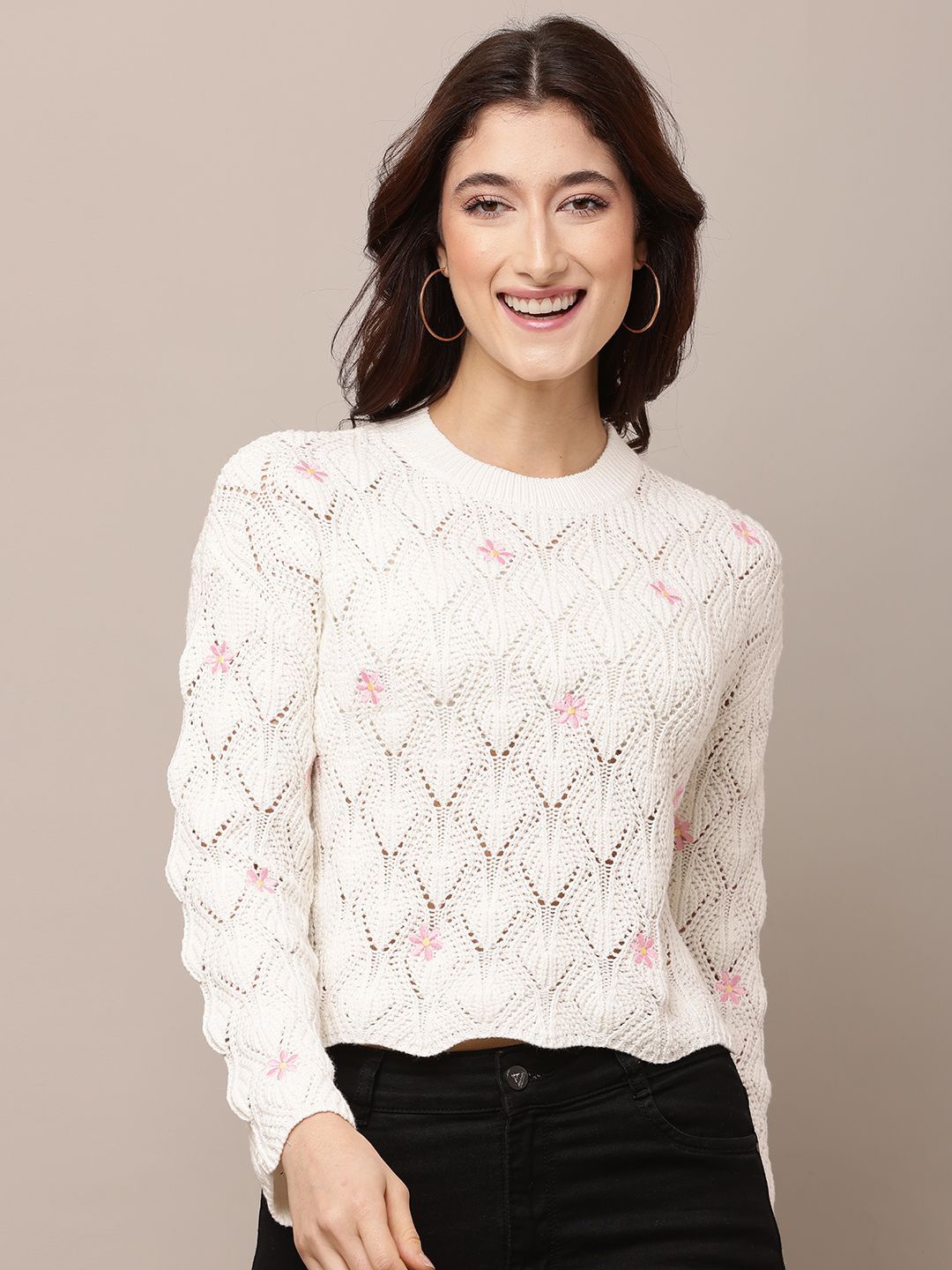 

NoBarr Women Self Design Pullover Sweaters, White