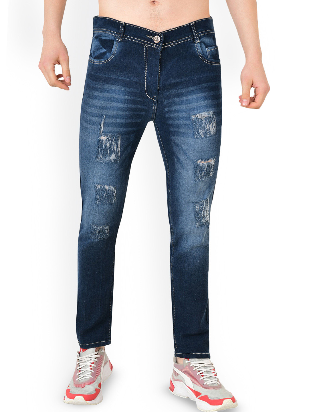 

LINARIA Men Classic Skinny Fit Fit Low-Rise Mildly Distressed Heavy Fade Jeans, Blue