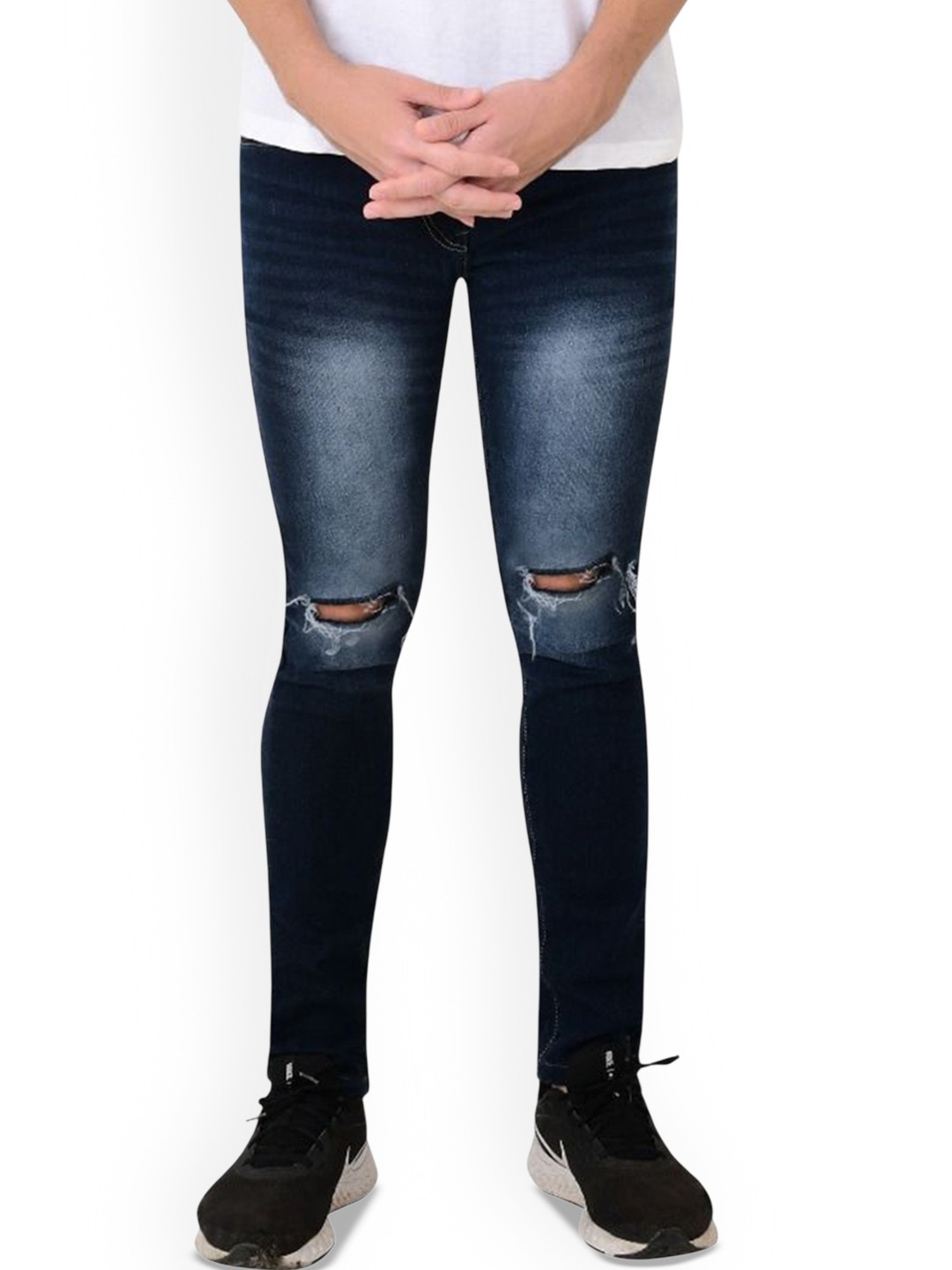 

LINARIA Men Classic Slim Fit Slash Knee Light Fade Jeans, Blue