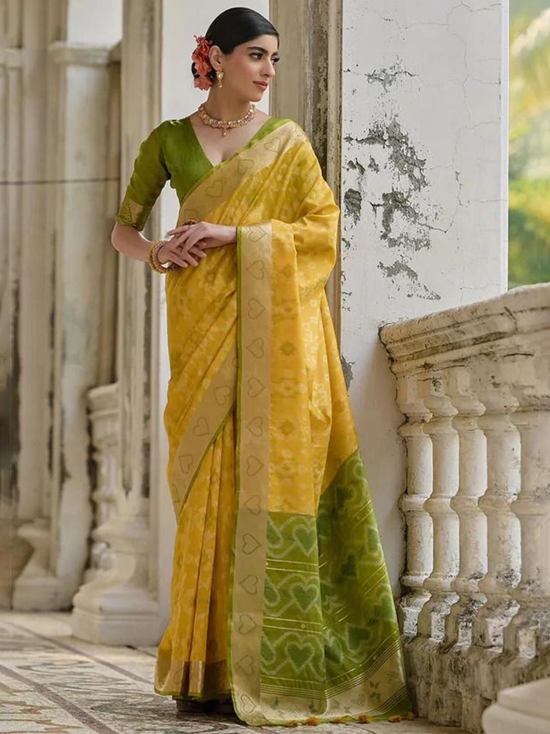 

MySilkLove Macaroni Yellow Woven Raw Silk Saree